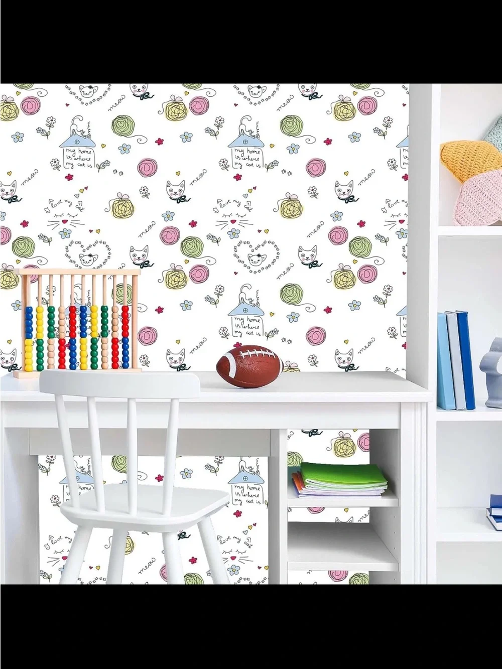 3 Rolls of Cute Cat & Floral Pattern Print Peel and Stick Wallpaper